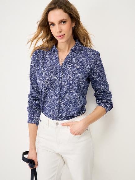 Crew Clothing Floral Jersey Shirt, Navy Blue, Navy Blue