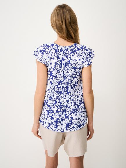 Crew Clothing Ondine Kylie Floral Tie Neck Top, Dark Blue/White - view 2, Dark Blue/White
