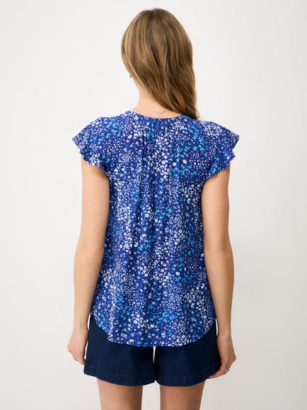 Crew Clothing Ondine Ditsy Floral Tie Neck Top, Mid Blue - view 2, Mid Blue