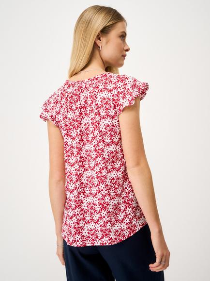 Crew Clothing Ondine Daisy Floral Tie Neck Top, Red Wine/White - view 2, Red Wine/White