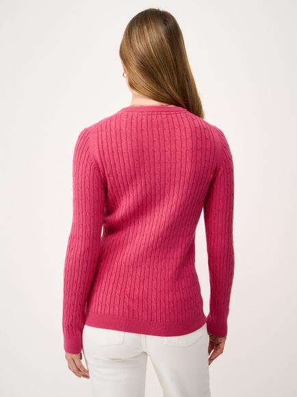Crew Clothing Heritage Cable Crew Neck Jumper, Coral Pink - view 2, Coral Pink