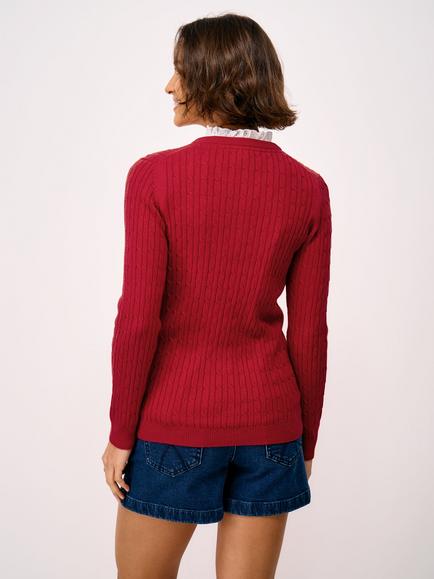 Crew Clothing Heritage Cable Crew Neck Jumper, Red Wine - view 2, Red Wine