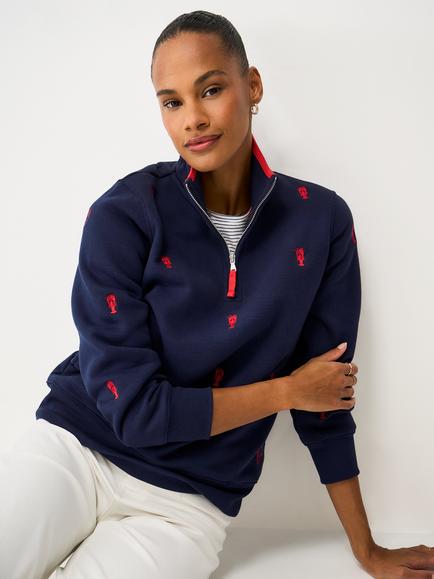 Crew Clothing Lobster Embroidered Half Zip Sweatshirt, Navy Blue, Navy Blue