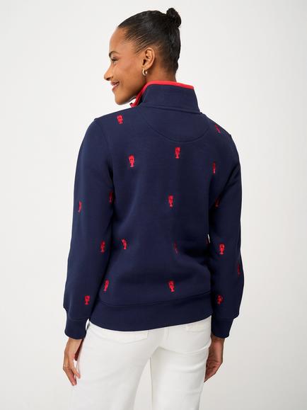 Crew Clothing Lobster Embroidered Half Zip Sweatshirt, Navy Blue - view 2, Navy Blue