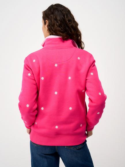Crew Clothing Daisy Embroidered Half Zip Sweatshirt, Mid Pink - view 2, Mid Pink