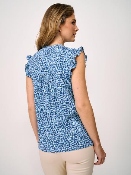 Crew Clothing Lydia Floral Print Ruffle Sleeve Top, Light Blue - view 2, Light Blue