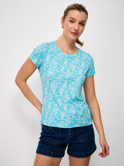 Crew Clothing Floral Print T-Shirt, Aqua Blue, Aqua Blue