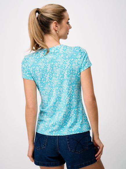 Crew Clothing Floral Print T-Shirt, Aqua Blue - view 2, Aqua Blue