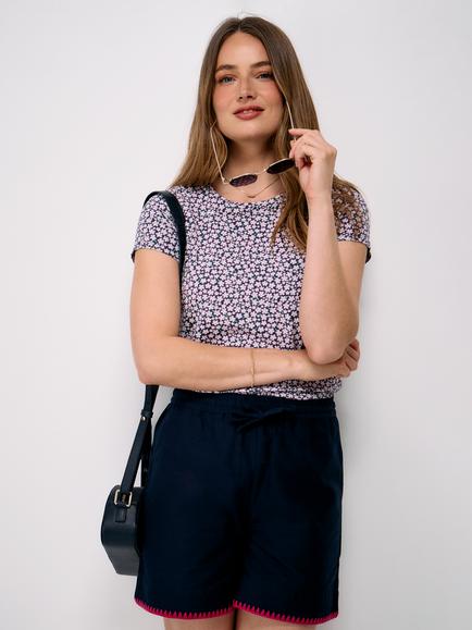 Crew Clothing Daisy Floral Print T-Shirt, Dark Blue, Dark Blue