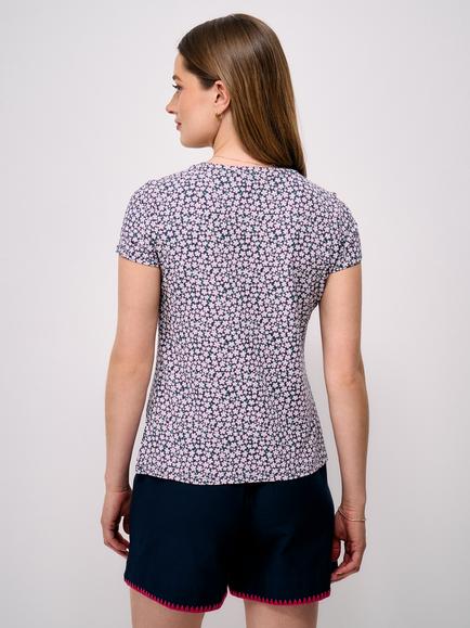 Crew Clothing Daisy Floral Print T-Shirt, Dark Blue - view 2, Dark Blue