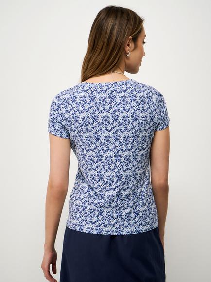 Crew Clothing Painterly Floral Print T-Shirt, Blue Multi - view 2, Blue Multi
