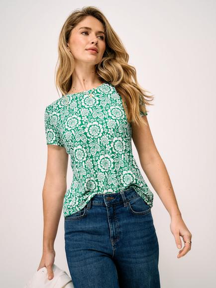 Crew Clothing Botanical Print T-Shirt, Mid Green, Mid Green