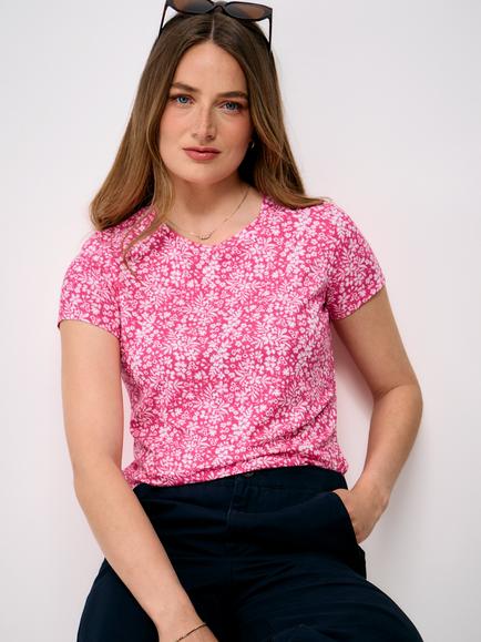 Crew Clothing Floral Print T-Shirt, Dark Pink, Dark Pink