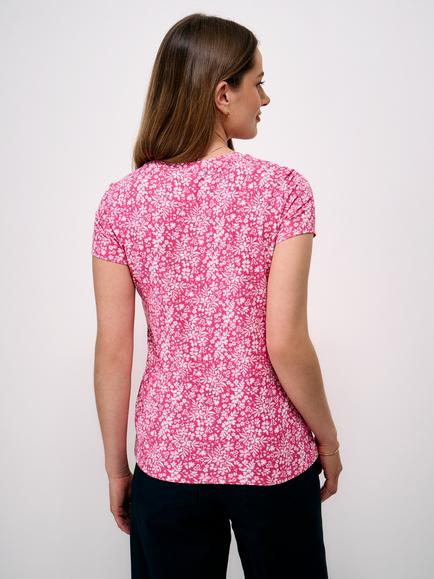 Crew Clothing Floral Print T-Shirt, Dark Pink - view 2, Dark Pink