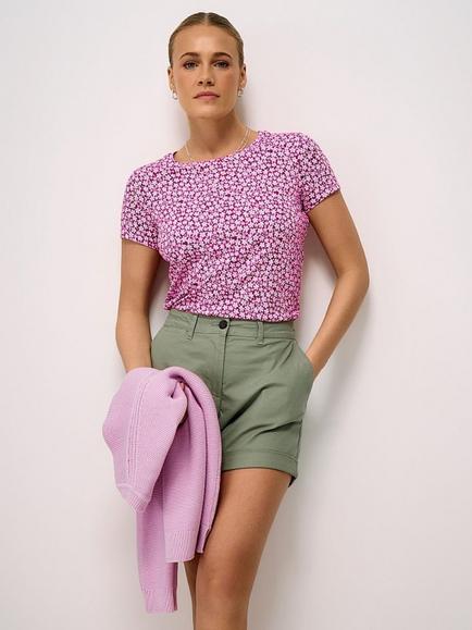 Crew Clothing Geometric Print T-Shirt, Mid Pink, Mid Pink