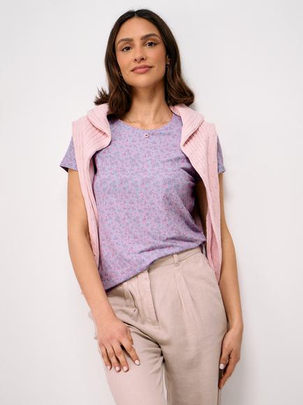 Crew Clothing Floral Viscose Rich T-Shirt, Pink Multi, Pink Multi