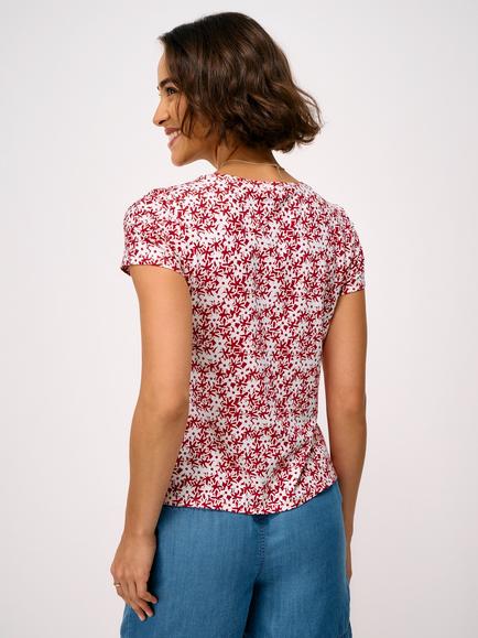 Crew Clothing Daisy Floral Viscose Rich T-Shirt, Bright Red - view 2, Bright Red