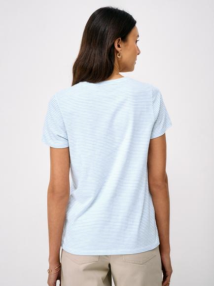 Crew Clothing Perfect V-Neck Cotton Slub Striped T-Shirt, Aqua Blue - view 2, Aqua Blue