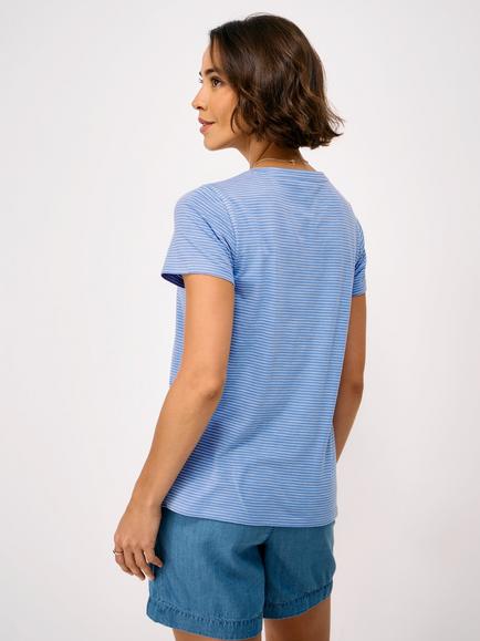 Crew Clothing Perfect V-Neck Cotton Slub Striped T-Shirt, Light Blue - view 2, Light Blue