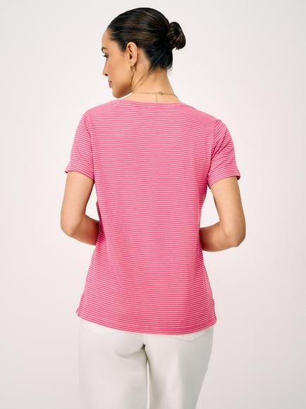Crew Clothing Perfect V-Neck Cotton Slub Striped T-Shirt, Pink Multi - view 2, Pink Multi