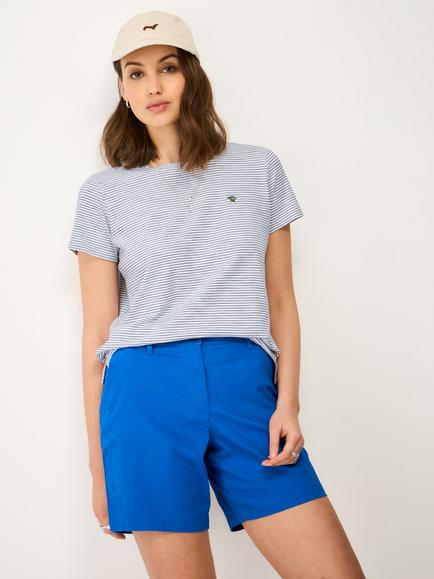 Crew Clothing Embroidered Cotton-Slub Crew Neck T-Shirt, Light Blue, Light Blue