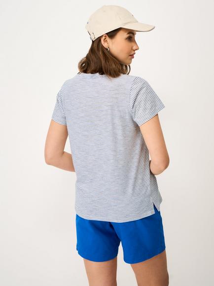 Crew Clothing Embroidered Cotton-Slub Crew Neck T-Shirt, Light Blue - view 2, Light Blue