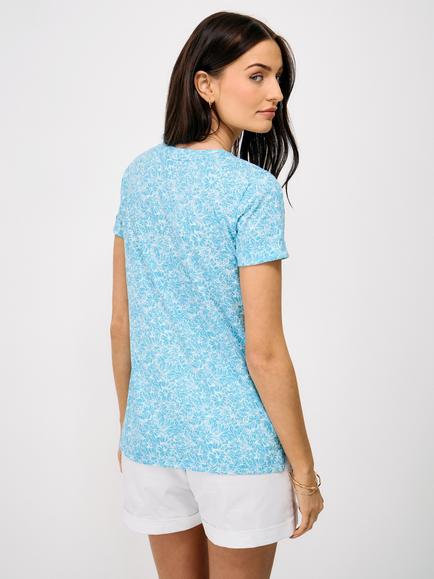Crew Clothing Notch Neck Hibiscus Floral Printed T-Shirt, Aqua Blue/White - view 2, Aqua Blue/White