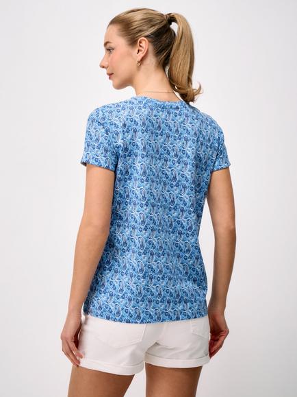 Crew Clothing Notch Neck Paisley Printed T-Shirt, Light Blue - view 2, Light Blue