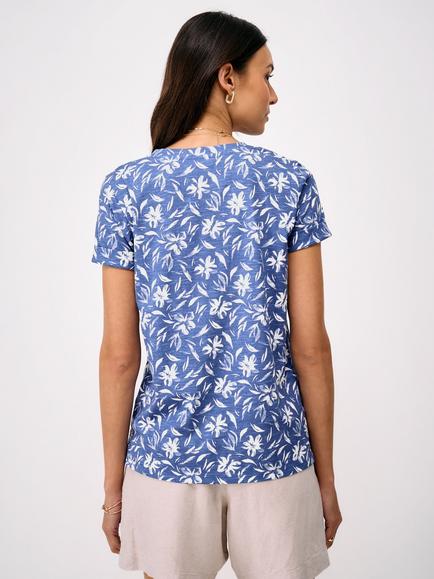 Crew Clothing Notch Neck Painterly Printed T-Shirt, Mid Blue/White - view 2, Mid Blue/White