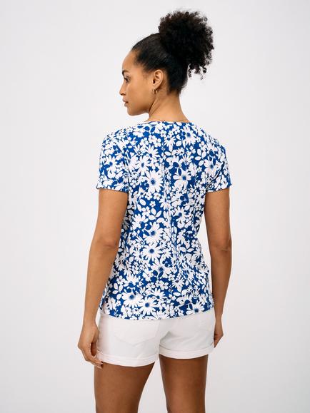 Crew Clothing Floral Print Notch Neck T-Shirt, Ocean Blue/White - view 2, Ocean Blue/White