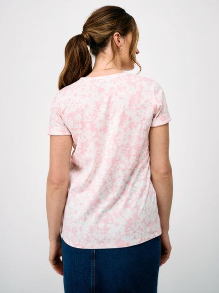 Crew Clothing Floral Print Notch Neck Cotton T-Shirt, Light Pink/White - view 2, Light Pink/White