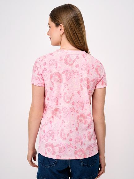 Crew Clothing Floral Print Notch Neck Cotton T-Shirt, Light Pink/White - view 2, Light Pink/White