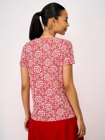 Crew Clothing Notch Neck Floral Printed T-Shirt, Bright Red - view 2, Bright Red