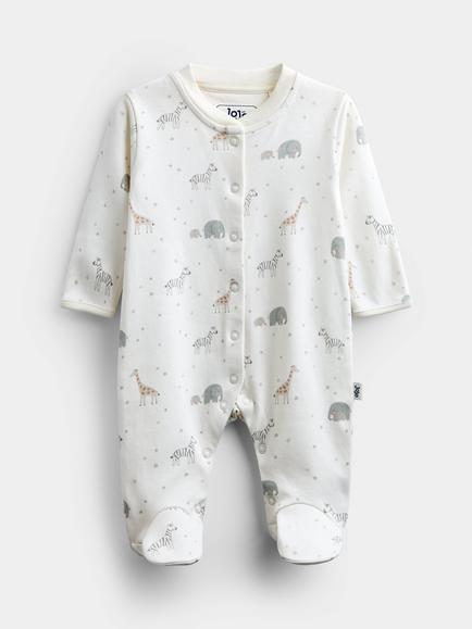 JoJo Maman Bébé Baby Cotton Safari Print Sleepsuit & Hat Set, Cream - view 2, Cream