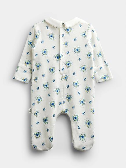JoJo Maman Bébé Baby Floral Smocked Sleepsuit, Blue - view 2, Blue