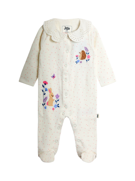 JoJo Maman Bébé Baby Woodland Sleepsuit, Cream, Cream