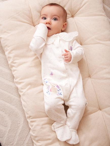 JoJo Maman Bébé Baby Woodland Sleepsuit, Cream - view 2, Cream
