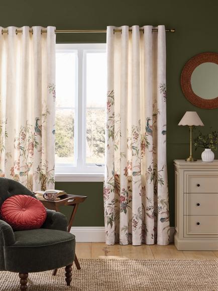 Laura Ashley Attleton Pair Lined Eyelet Curtains, Sage Green