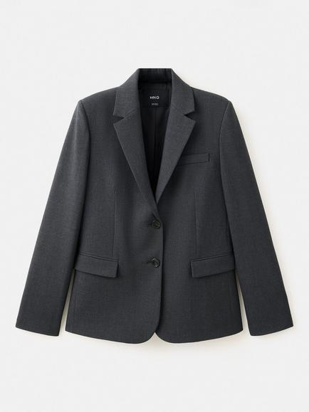 Mango Single-Breasted Notch Lapel Blazer, Grey, Grey