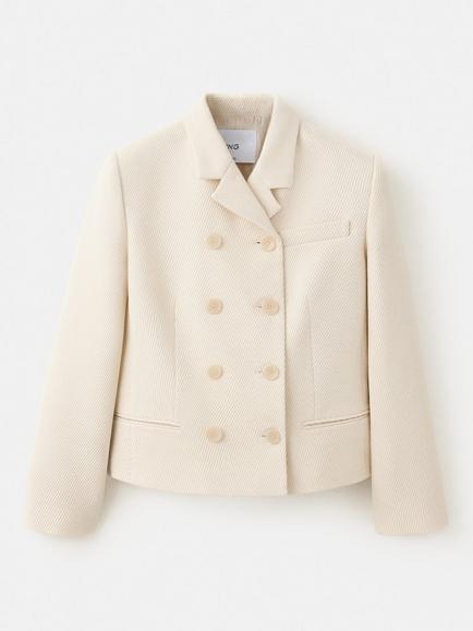 Mango Double-Breasted Cropped Blazer, Off White Raw, Off White Raw