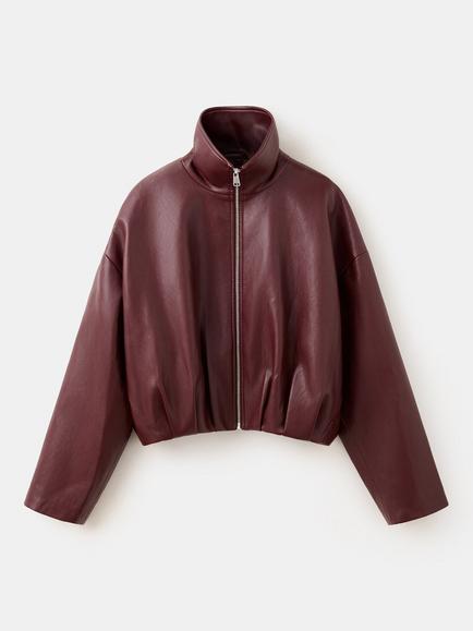 Mango Cropped Funnel Neck Zip Through Bomber Jacket, Garnet, Garnet