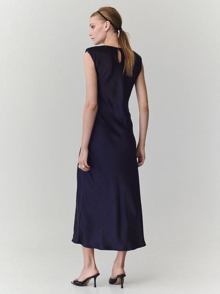 Mango Sleeveless Round Neck Midi Dress, Midnight Blue - view 2, Midnight Blue