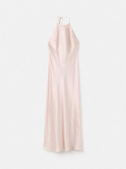 Mango Halterneck Slip Draped Maxi Dress, Pink, Pink