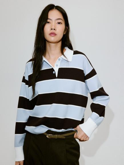 Mango Sculptural Collared Polo Knit Sweatshirt, Sky Blue, Sky Blue