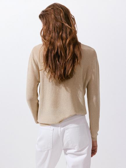Mango Crew Neck Long Sleeve Knit Jumper, Gold - view 2, Gold