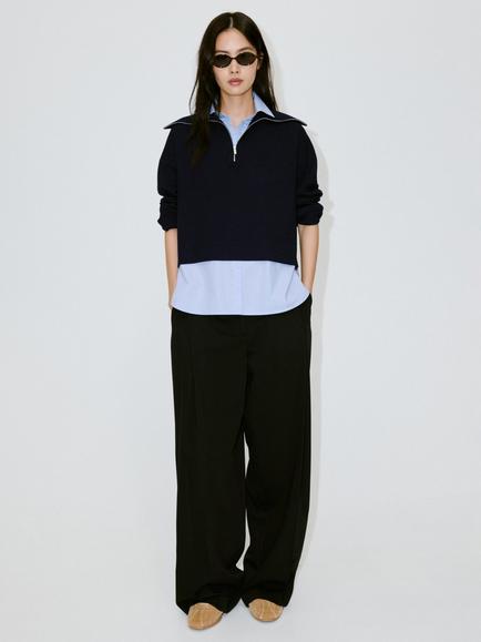 Mango Collared Long Sleeve Jumper, Navy, Navy