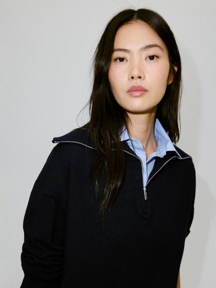 Mango Collared Long Sleeve Jumper, Navy - view 2, Navy