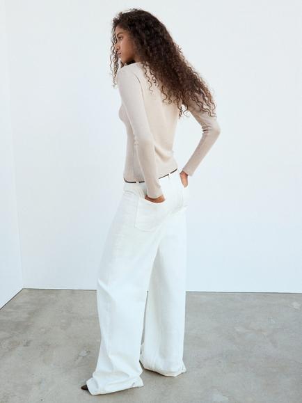 Mango Boat Neck Long Sleeve Top - view 2, Sand