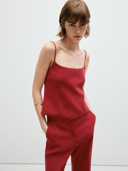 Mango Sleeveless Square Neck Cami Top, Red
