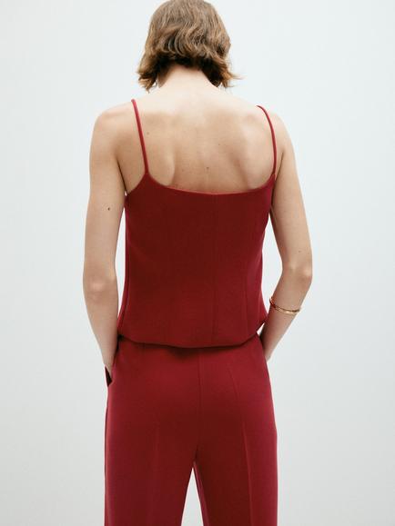 Mango Sleeveless Square Neck Cami Top - view 2, Red